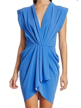 IRO Blue Draped V-Neck Mini Dress